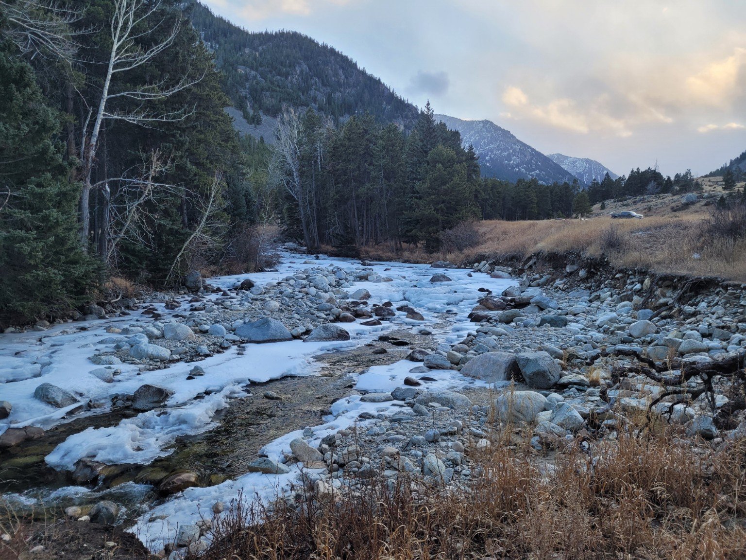 Mountain creek in winter